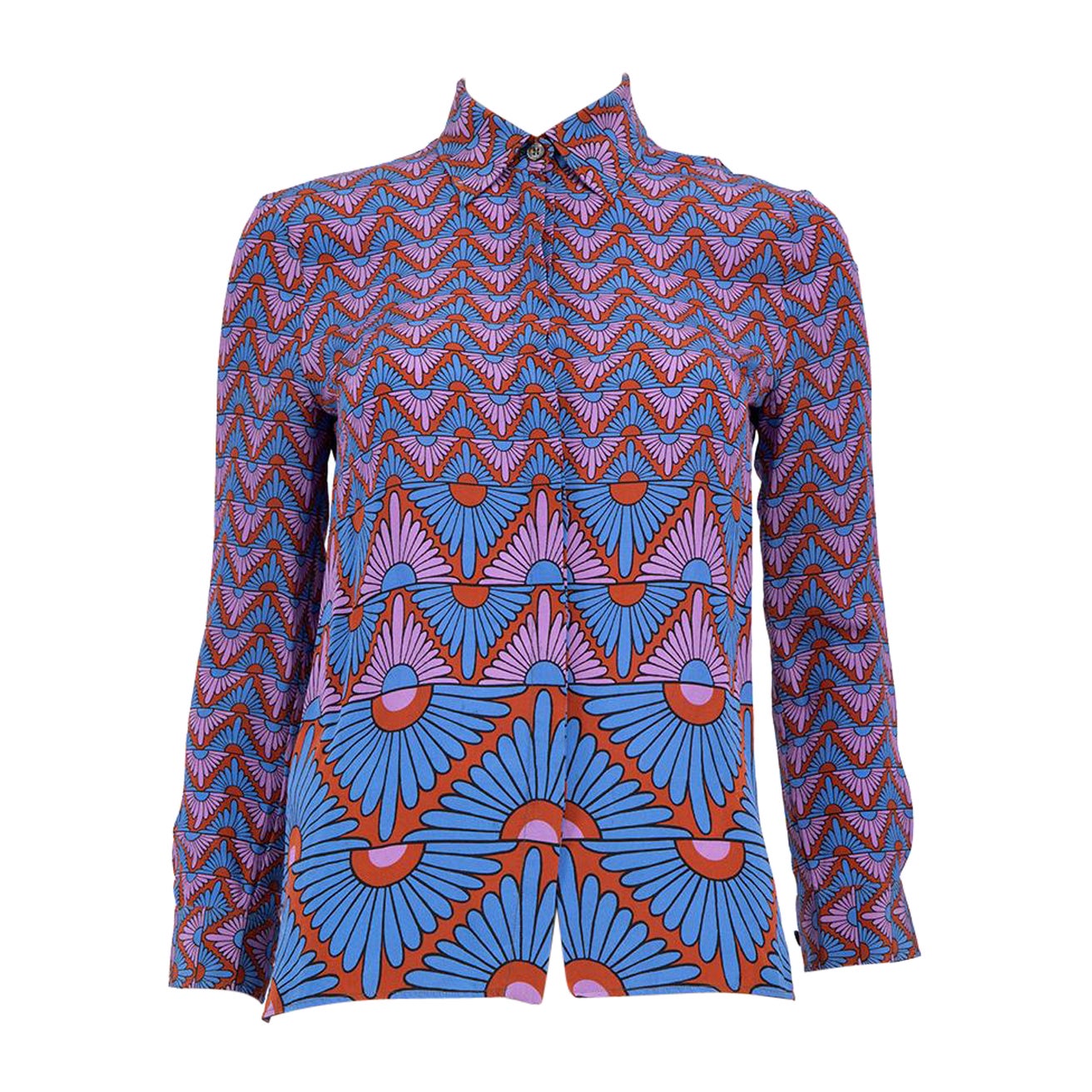 Gucci Art Deco Print Silk Shirt Size XS For Sale