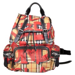Used Burberry Red Medium Logo Graffiti Nova Check Backpack