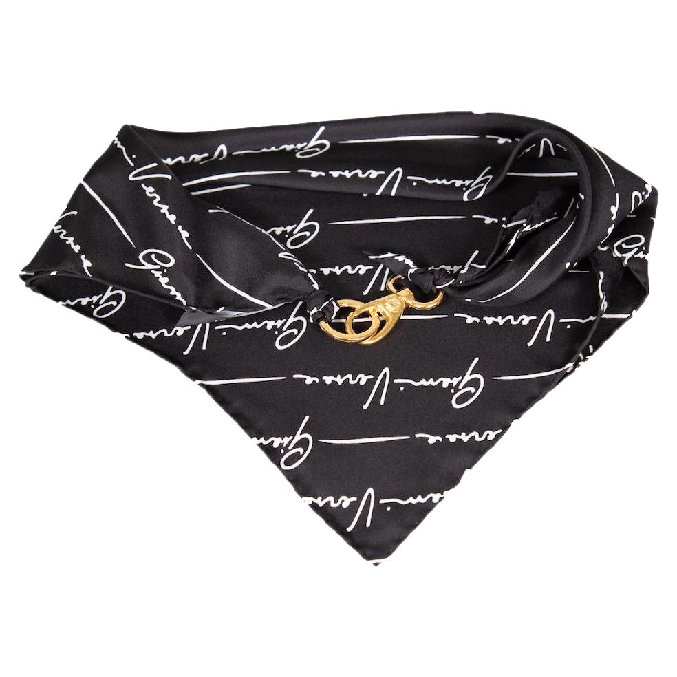 Versace Black Silk Signature Pattern Collana Bandana Scarf For Sale