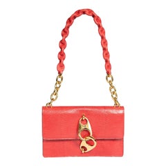 Tom Ford Red Leather Lizard Embossed Buckle Detail Shoulder Bag