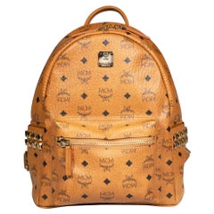 Used MCM Brown Leather Viseto Stark Side Studded Backpack