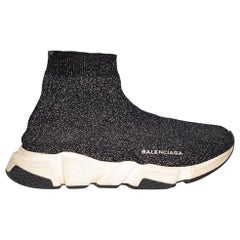 Used Balenciaga Black Glitter Speed Sock Trainers Size IT 40