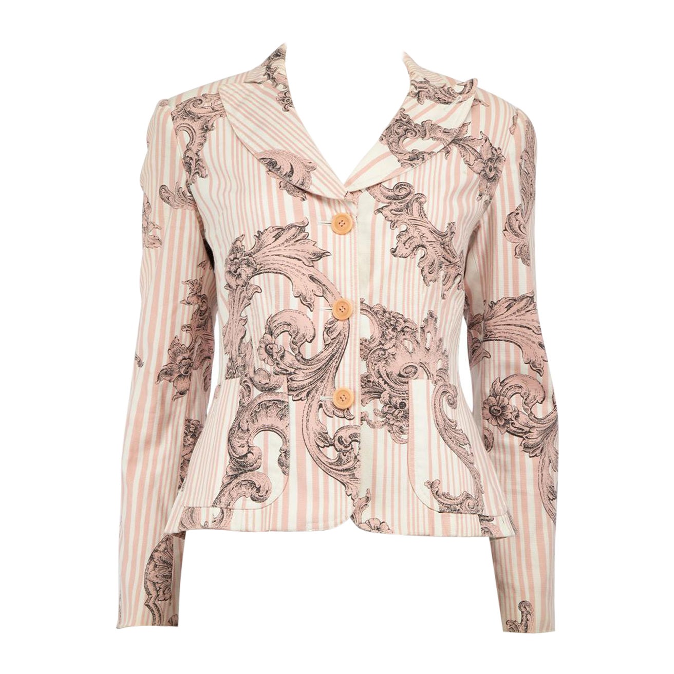 Moschino Pink Striped Baroque Pattern Jacket Size M For Sale