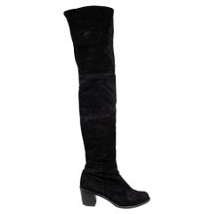 Used Stuart Weitzman Black Suede Thigh High Mid Heel Boots Size IT 38