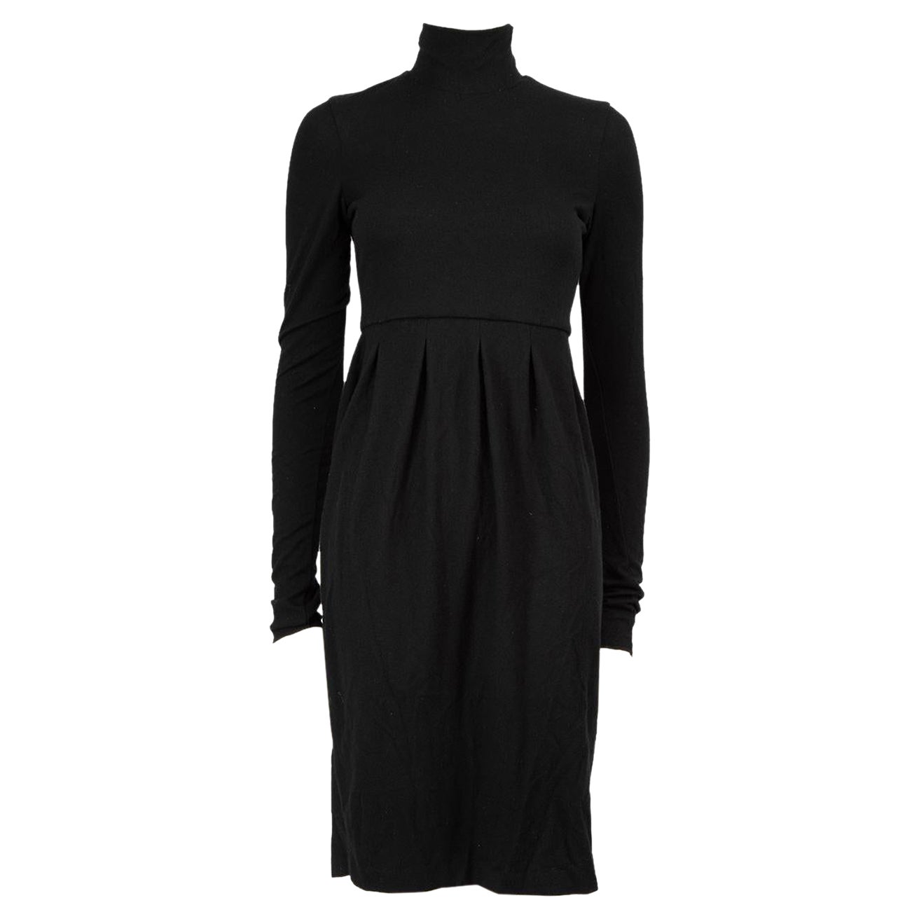Jil Sander Black Wool Turtleneck Pleated Dress Size S For Sale