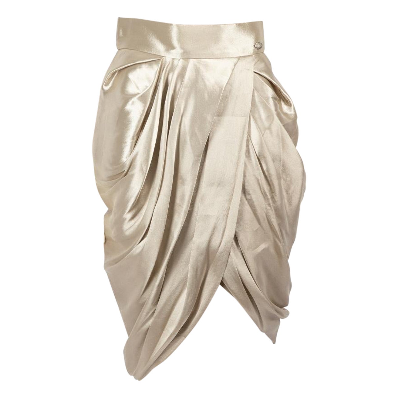 Chanel Beige Metallic Ruched Skirt Size M For Sale