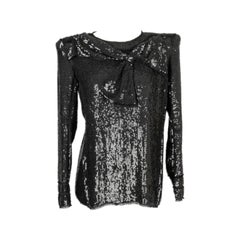 Vintage Balmain Silk Long-sleeve Sequinned Top