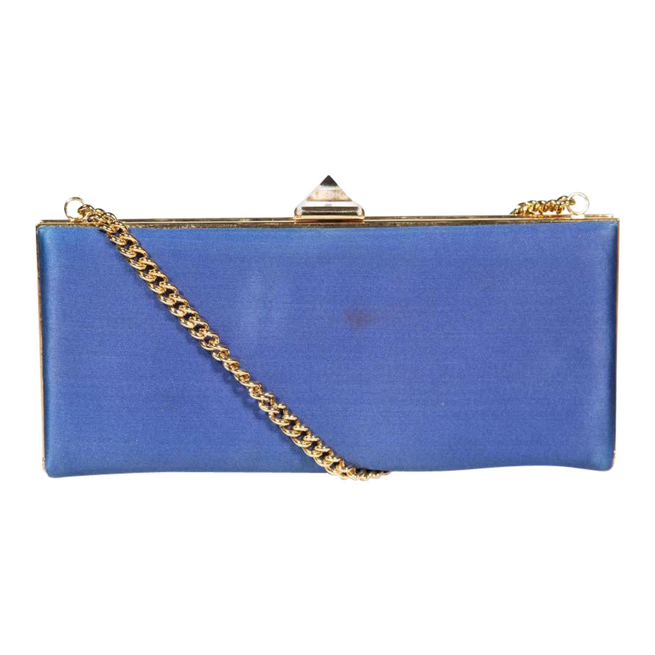 Christian Louboutin Blue & Gold Frame Clutch Bag For Sale