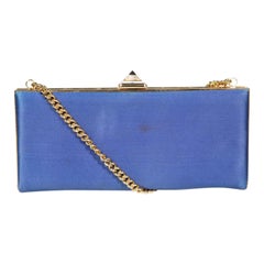 Used Christian Louboutin Blue & Gold Frame Clutch Bag