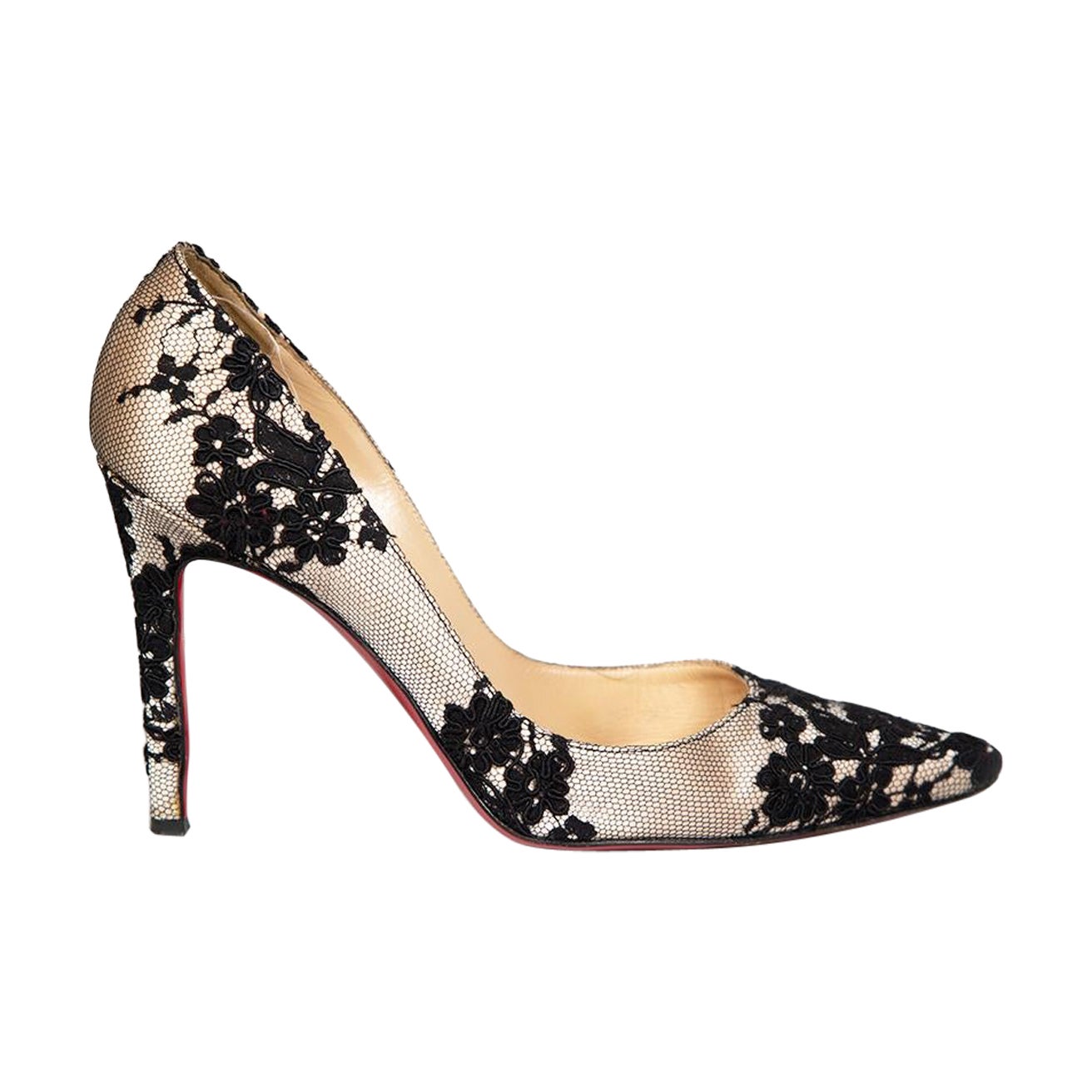 Christian Louboutin Black Lace Pigalle 120 Heels Size IT 38.5 For Sale