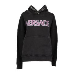 Versace Black Studded Vintage Wash Effect Logo Hoodie Size XS