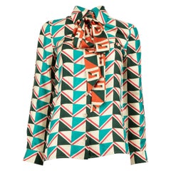 Gucci Abstract Print Silk Blouse with Neck Tie Size XS