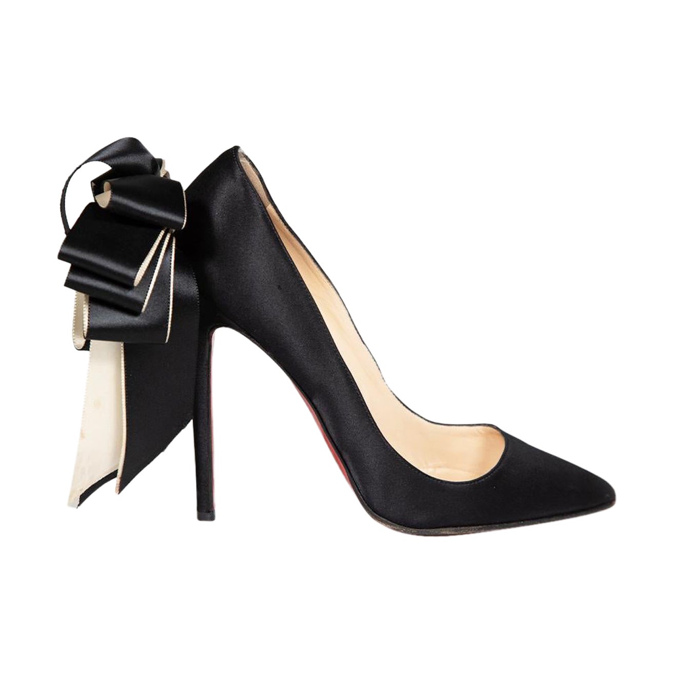 Christian Louboutin Black Satin Bow Anemone Heels Size IT 39 For Sale