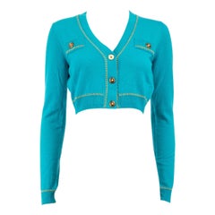 Versace Dylan Turquoise Cashmere Medusa Crop Cardigan Taille XXS