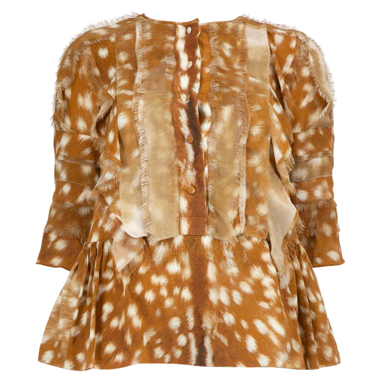 Burberry Brown Animal Print 3/4 Sleeve Blouse Size XS For Sale