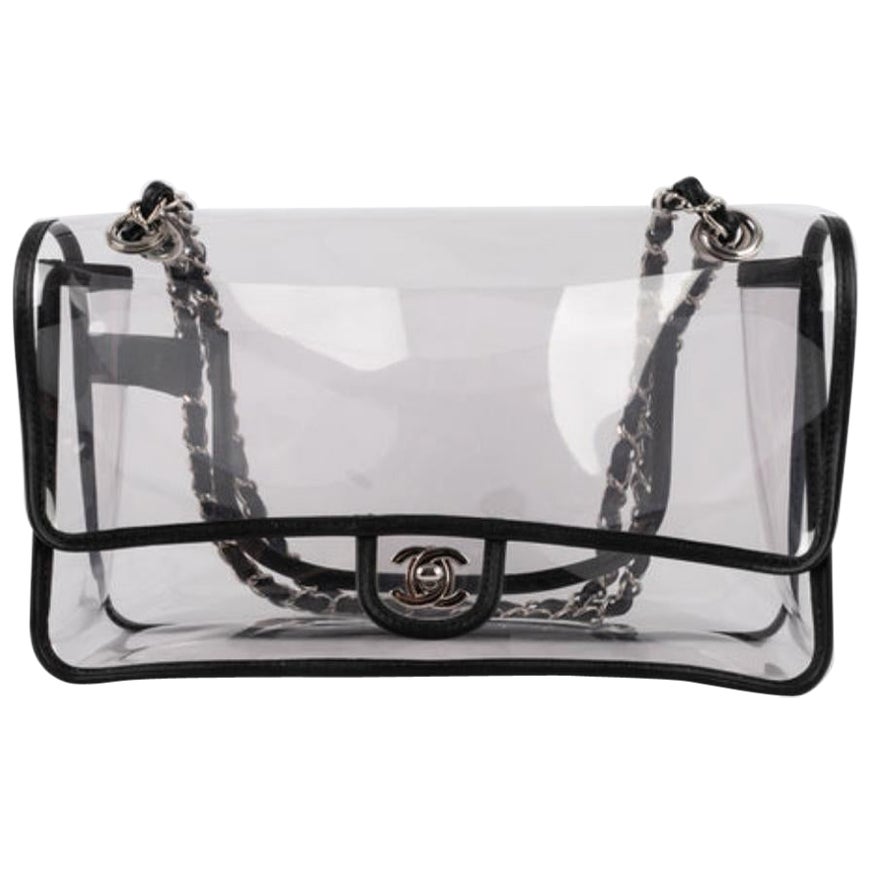 Chanel Black Leather and Transparent PVC Timeless Bag Spring, 2007 For Sale
