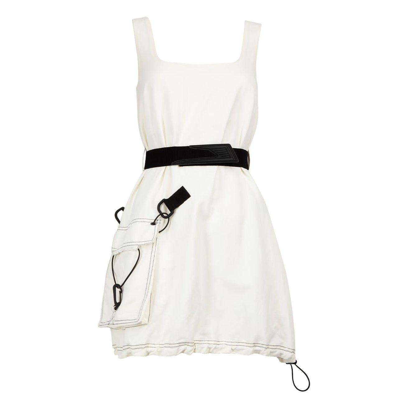 Stella McCartney - Mini robe blanche ceinturée à poches, taille XS en vente