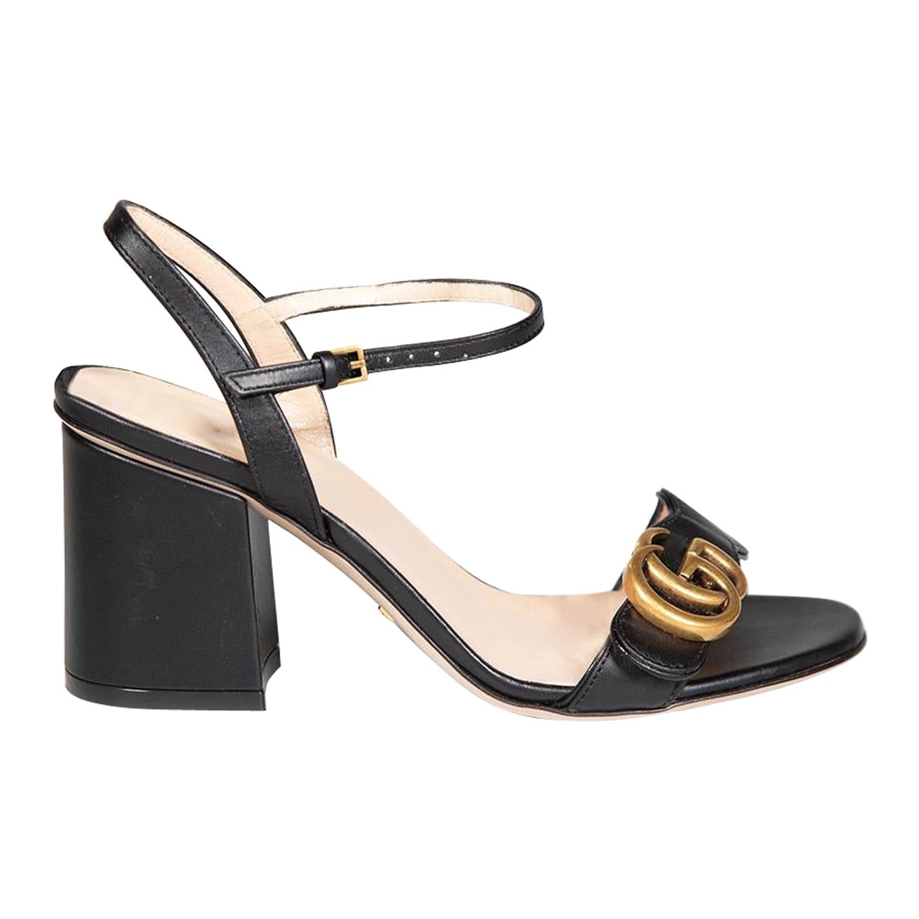 Gucci Black Leather GG Marmont Strap Sandals Size IT 35 For Sale