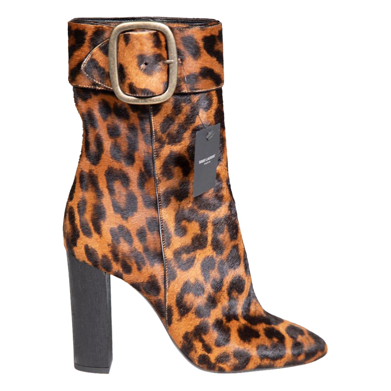 Saint Laurent Brown Pony Hair Leopard Joplin Stiefel Größe IT 38 im Angebot