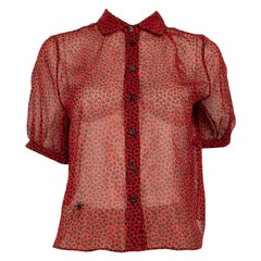 Dior Rote durchsichtige Bluse aus Seide mit Leopardenmuster Größe XS