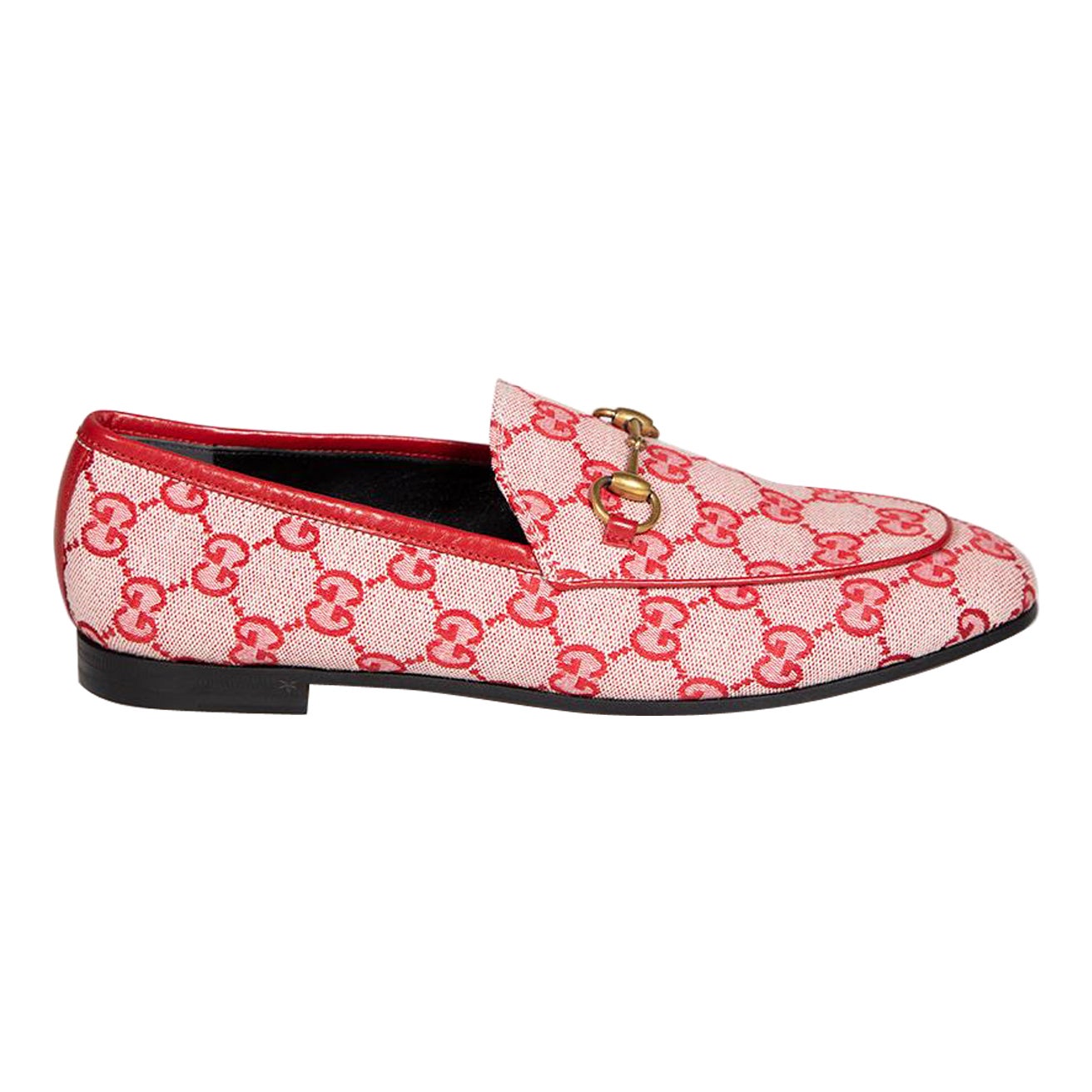 Gucci Red GG Canvas Jordaan Loafers Size IT 37.5