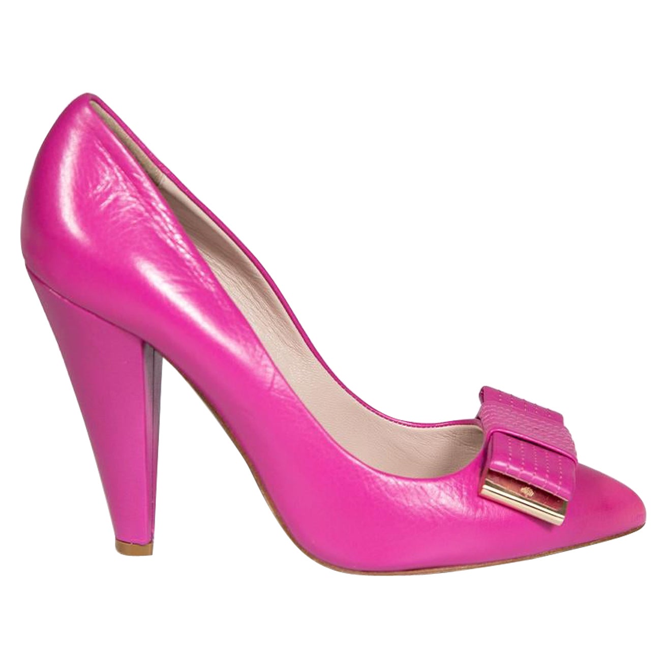 Mulberry Pink Leather Bow Detail Heels Size IT 39 For Sale