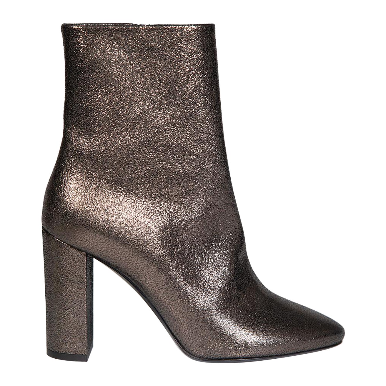 Saint Laurent Grey Metallic Leather Ankle Boots Size IT 36 For Sale