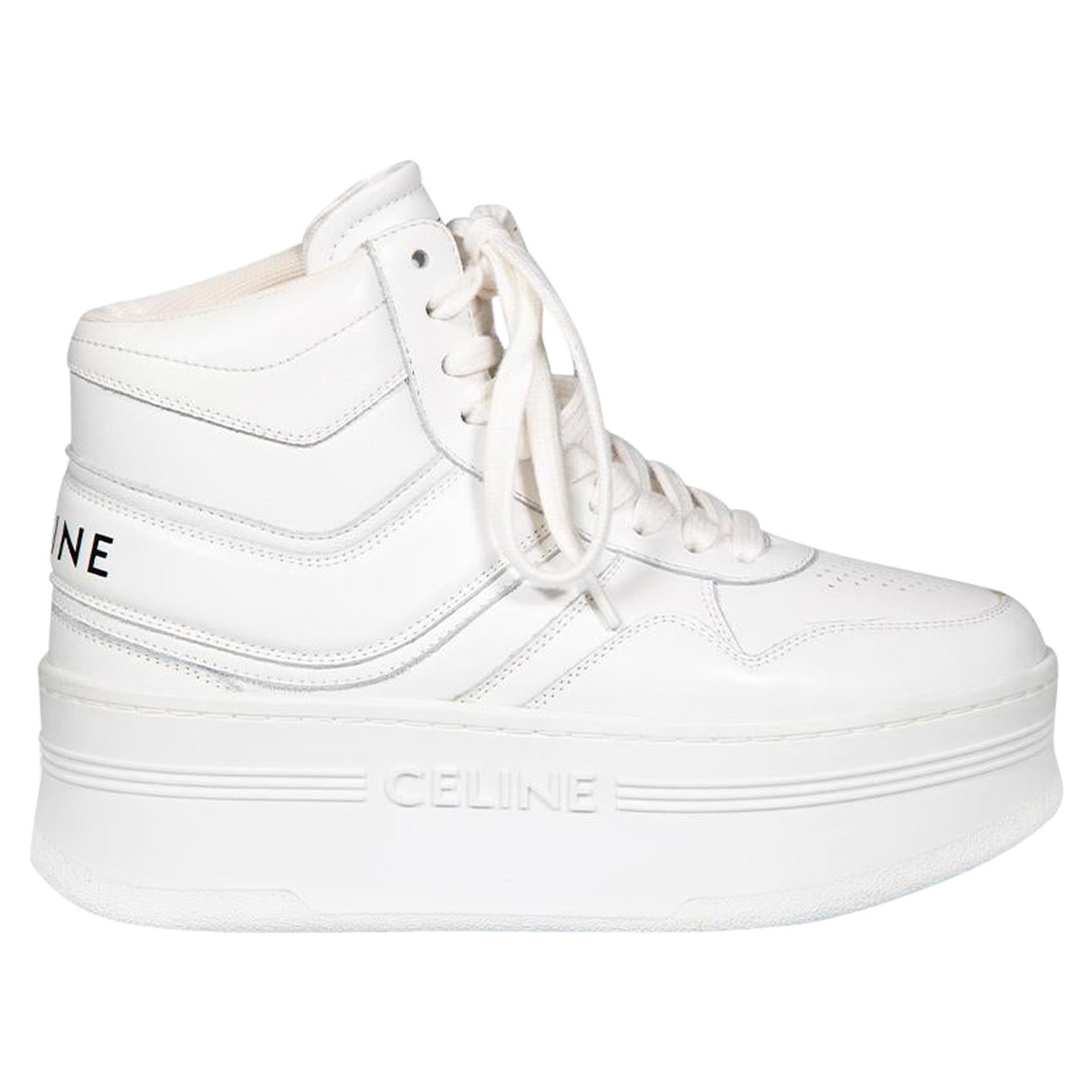 Céline White Leather High Top Platform Trainers Size IT 35 For Sale