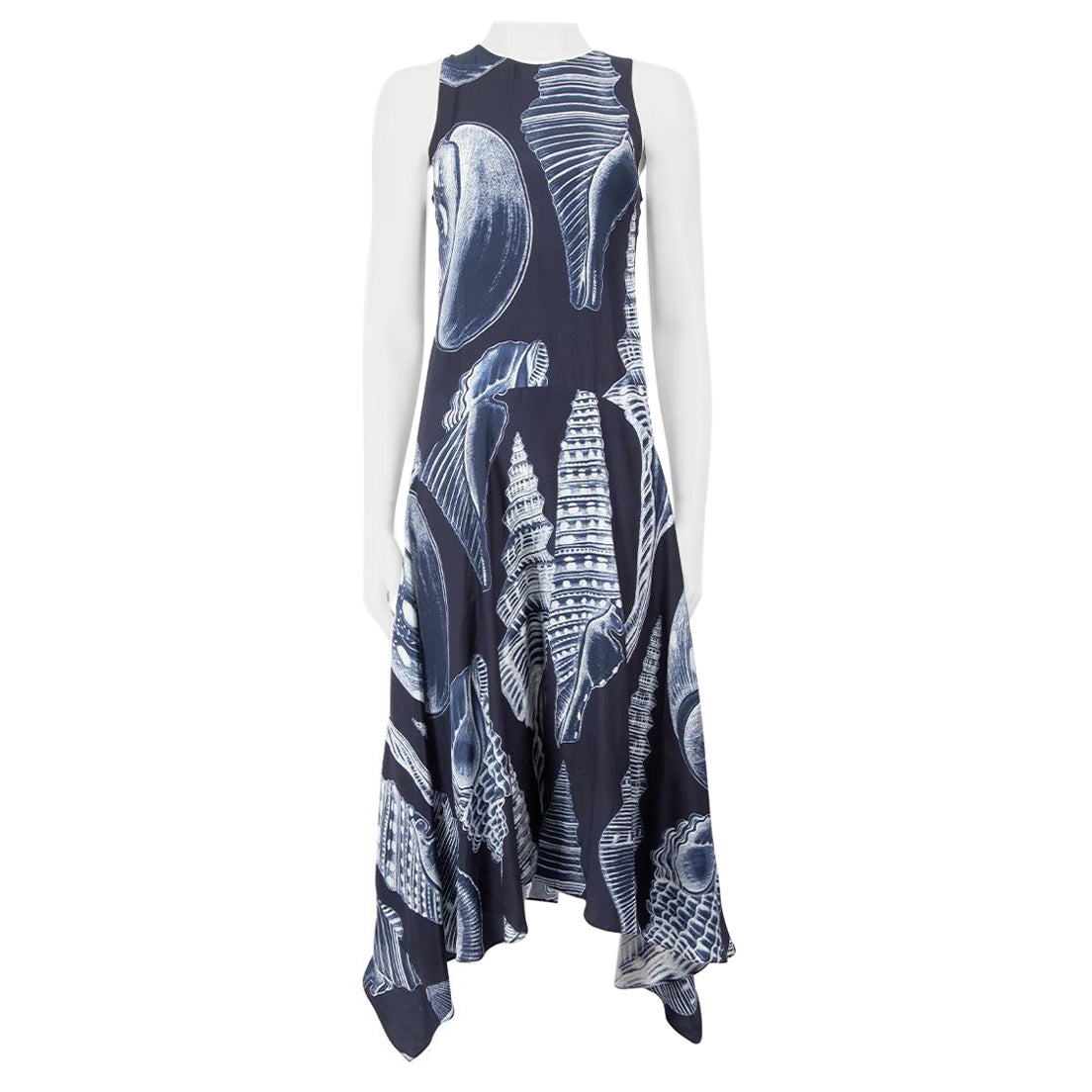 Stella McCartney Navy Seashell Print Midi Dress Size S For Sale