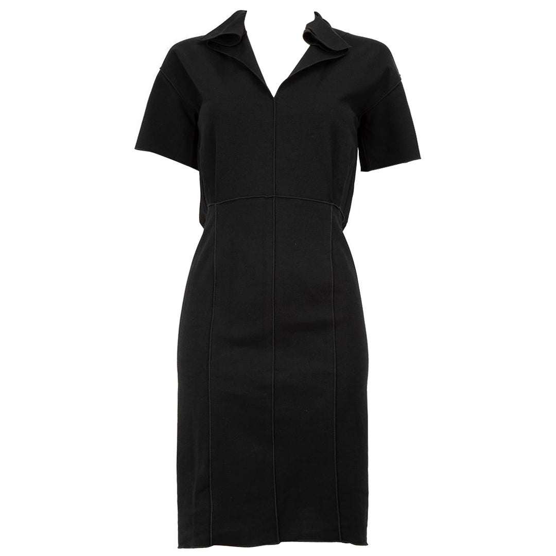 Saint Laurent Schwarzes knielanges Kleid mit V-Ausschnitt Größe XS im Angebot