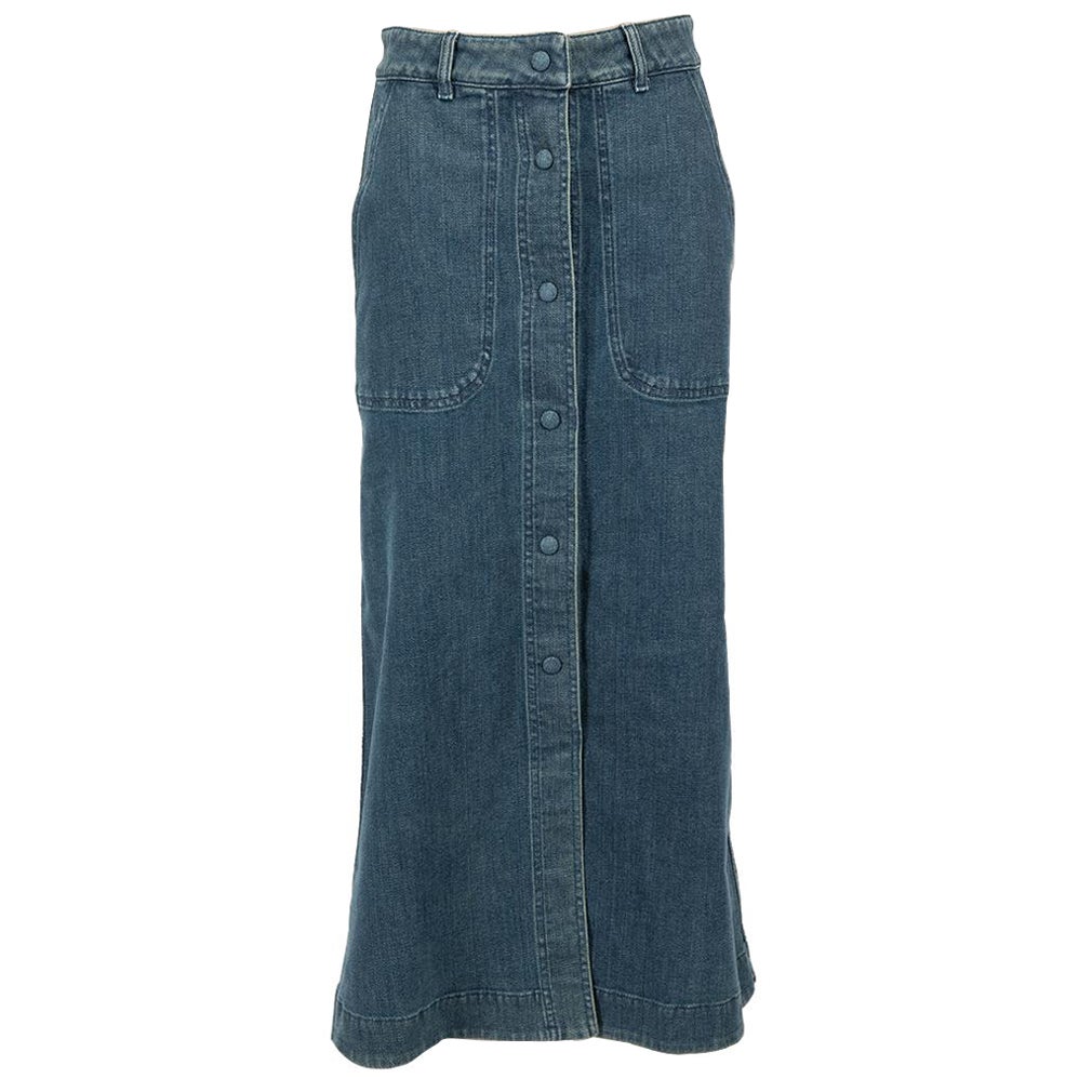 Chloé Blue Denim Buttoned Midi Skirt Size S For Sale