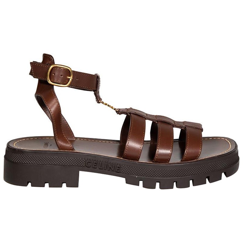 Céline Brown Leather Clea Triomphe Gladiator Sandals Size IT 40 For Sale