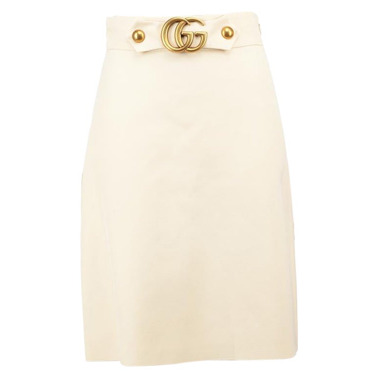 Gucci Ecru Wool Marmont GG Buckle Skirt Size XS For Sale