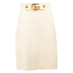Used Gucci Ecru Wool Marmont GG Buckle Skirt Size XS