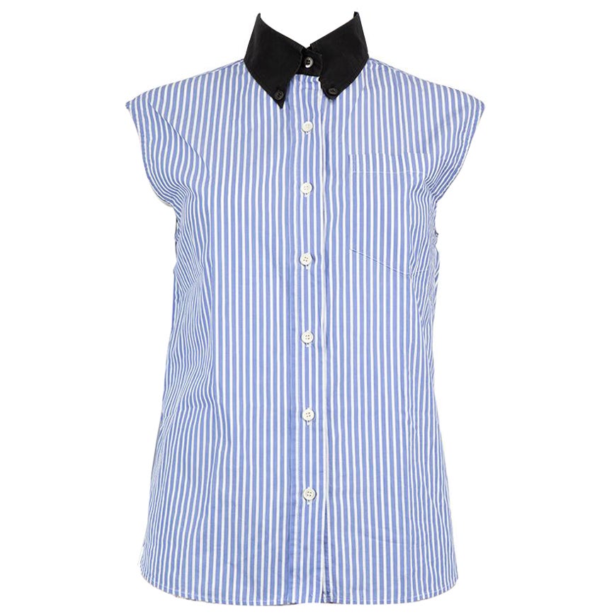 Prada Blue Striped Sleeveless Shirt Size XXS For Sale
