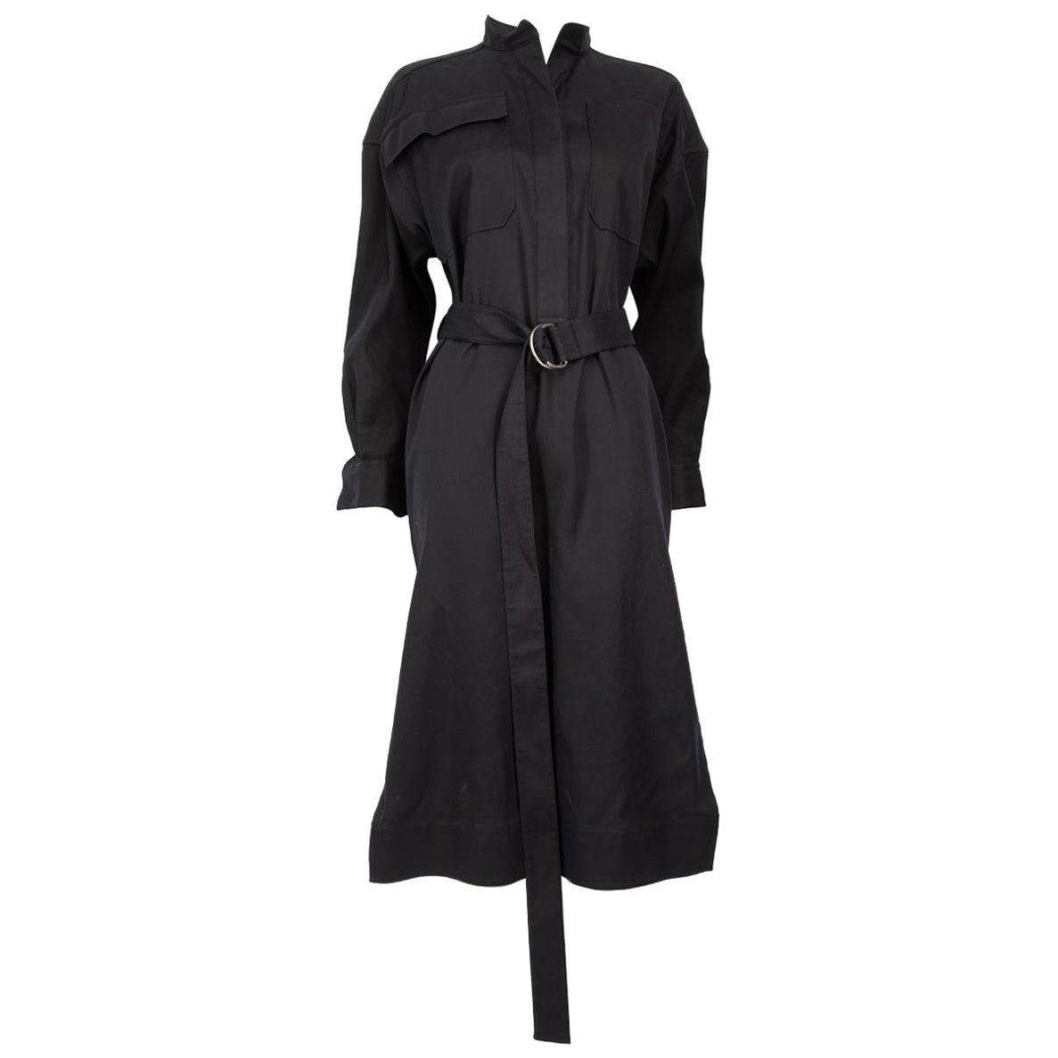 Céline Black Front Pocket Belted Midi Shirt Dress Size XS en vente