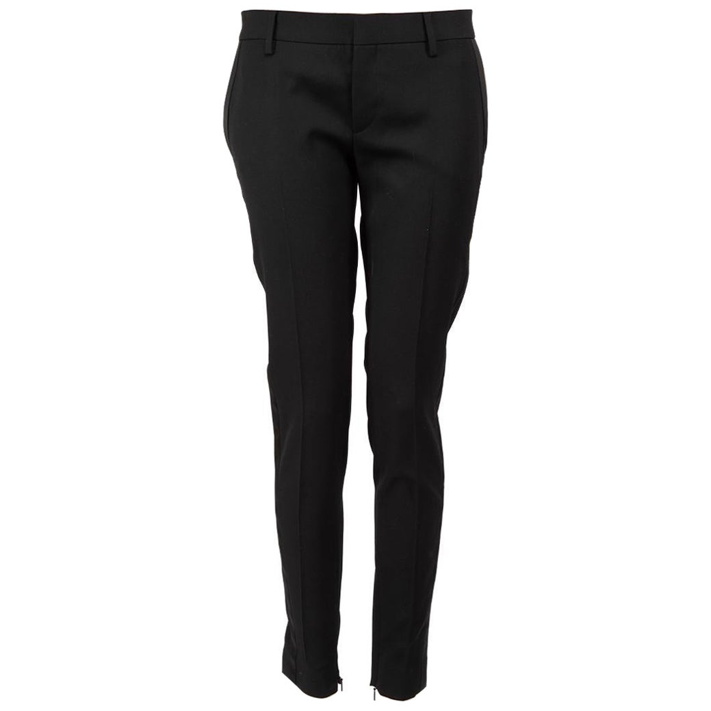 Saint Laurent Black Wool Side Tape Slim Leg Trousers Size S For Sale