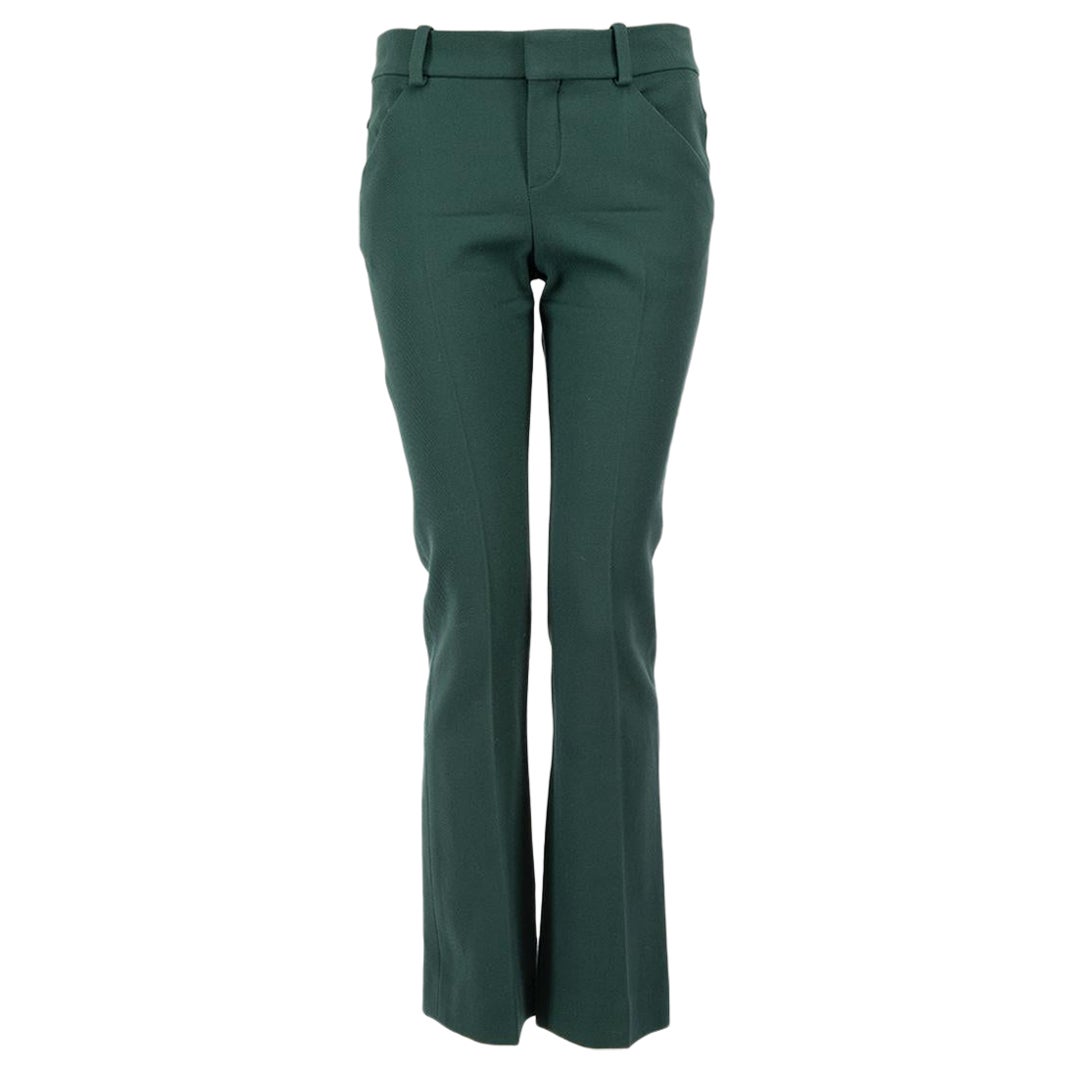 Chloé - Pantalon tailoring à jambe droite en laine verte - Taille XS en vente