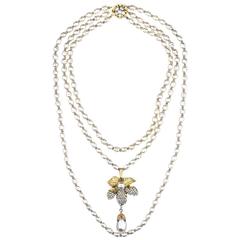 Miriam Haskel Triple Strand Faux Pearl Necklace