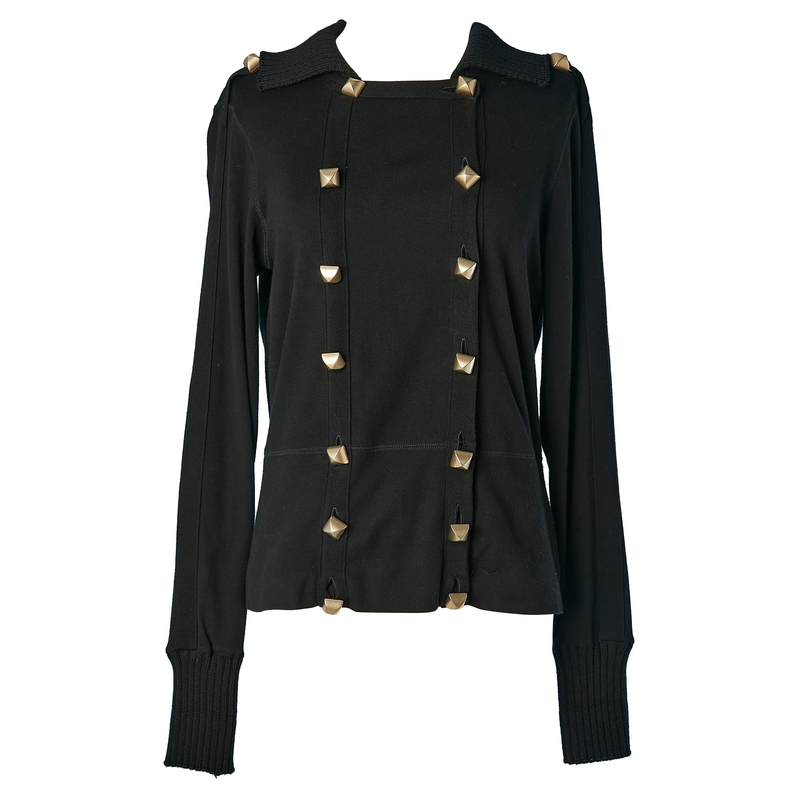 Black double-breasted cotton jersey cardigan with gold metal button RYKIEL  For Sale
