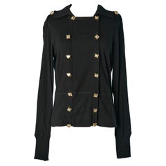 Black double-breasted cotton jersey cardigan with gold metal button RYKIEL 