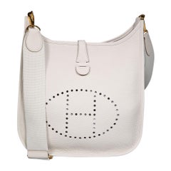 Used Hermès 2023 White Clemence Leather Evelyne III 29 Beton Crossbody Bag