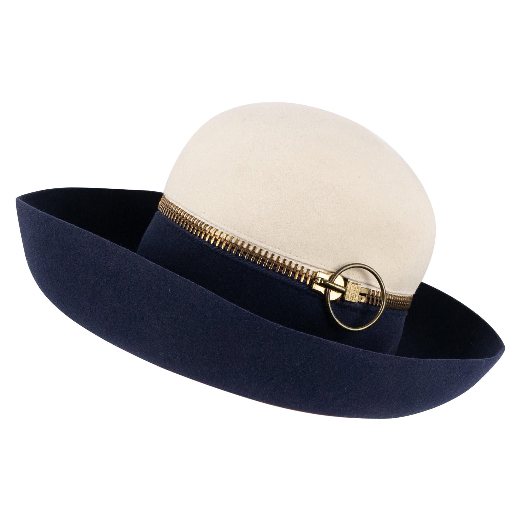 Lanvin Blue and White Felt Hat For Sale