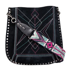 Isabel Marant Black Suede Embroidered Crossbody Bag
