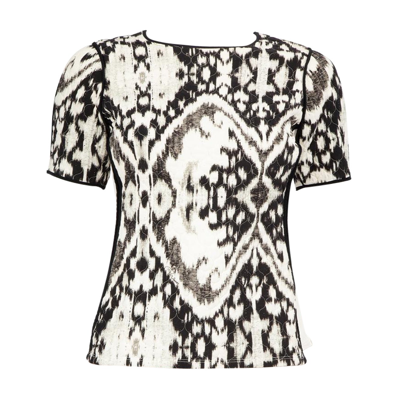 Roberto Cavalli Black & White Silk Quilted Top Size S For Sale