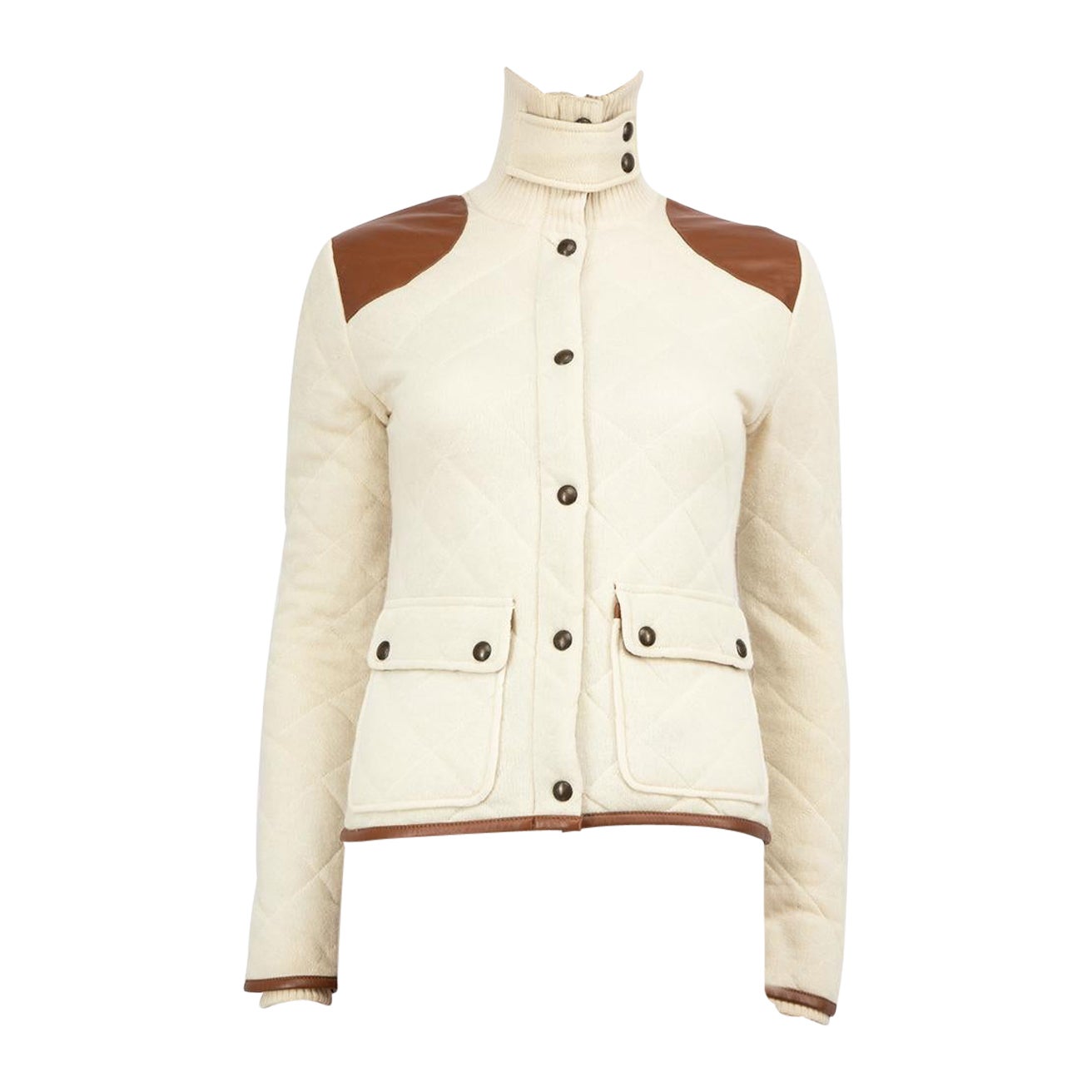 Ralph Lauren Ecru Cashmere Leather Panel Jacket Size S For Sale