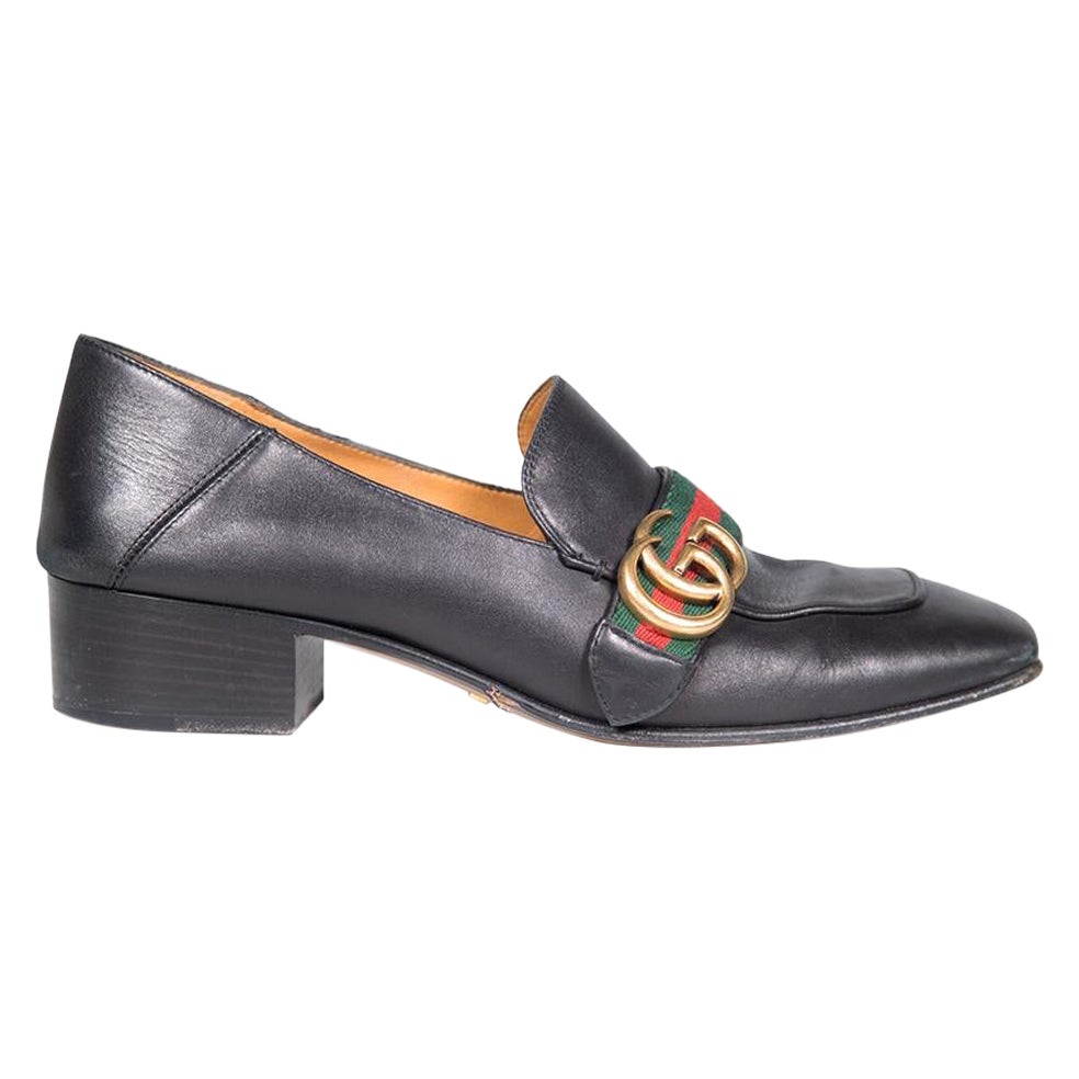 Gucci Black Leather Peyton GG Web Loafers Size IT 39.5 For Sale