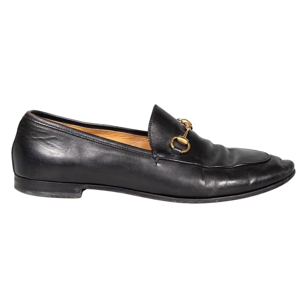 Gucci Black Leather Horsebit Jordaan Flat Loafers Size IT 39 For Sale
