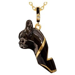 Naimah, collier pendentif sifflet bouledogue français, émail noir