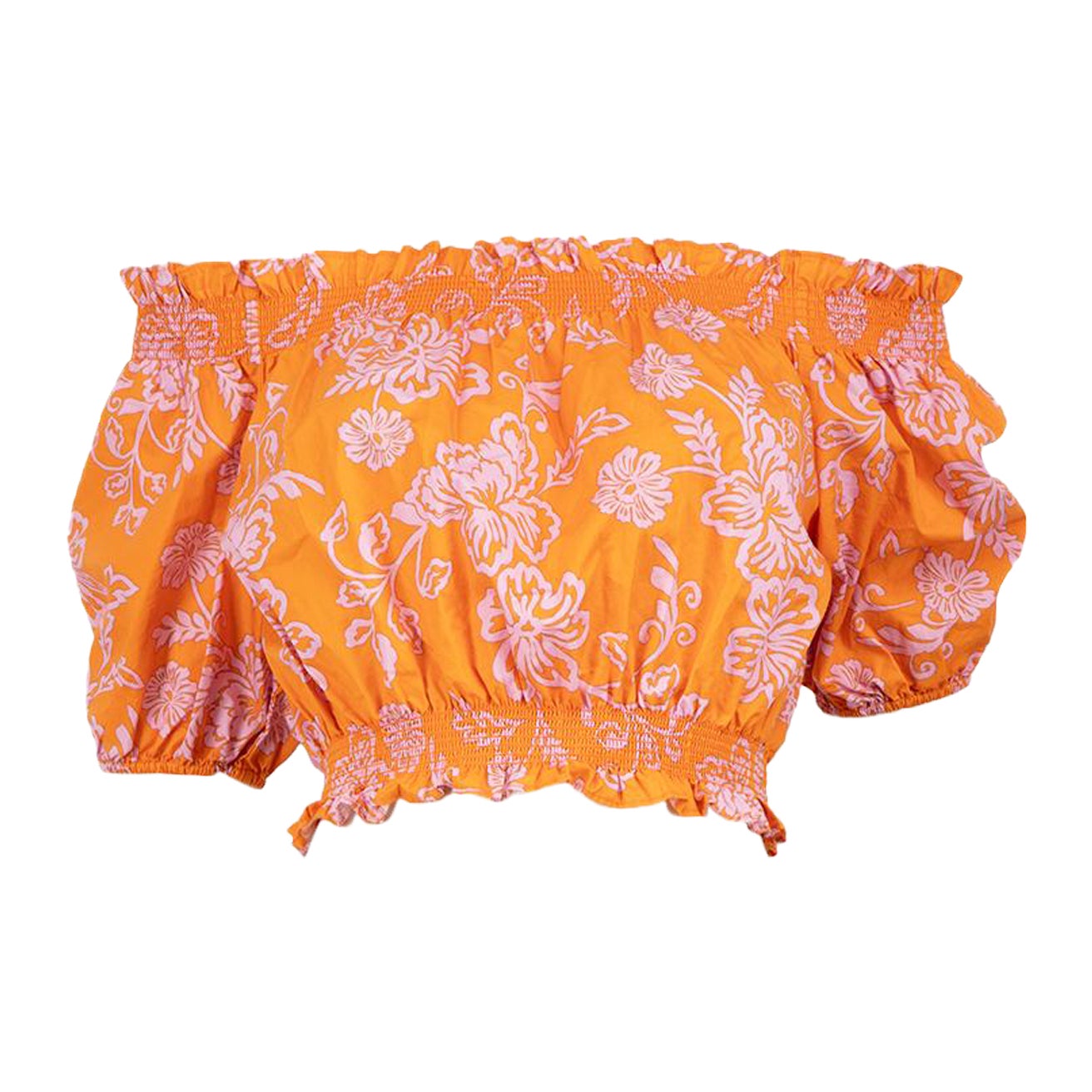 Xirena Orange Floral Print Off-Shoulder Top Size XS For Sale